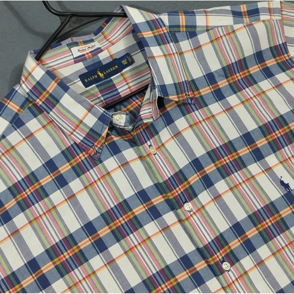 Ralph Lauren Shirt Men's 3XLT Bleeding Madras Plaid Cotton Short Sleeve